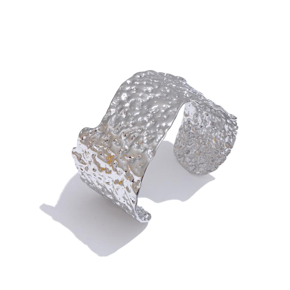 

Yhpup Distinctive Stainless Steel Metal Hammer Wide Open Bracelet Bangle 18K PVD Plated Women Big Statement Cuff Wrist Jewelry