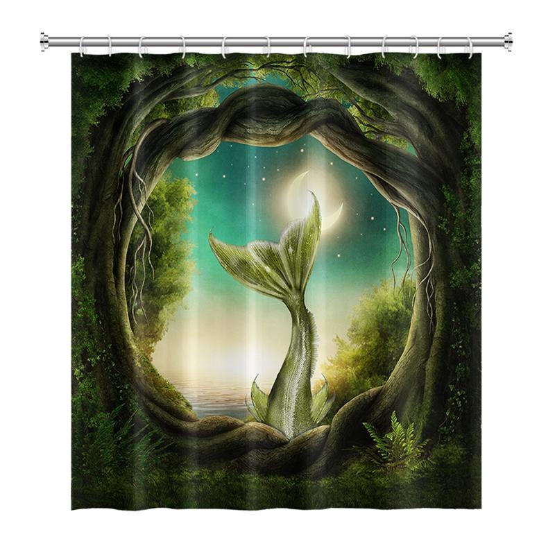 Enchanted Forest Shower Curtain Cartoon Magic Tale Mushroom Wonderland Gothic Shower Curtain Waterproof Bath Decor With Hooks