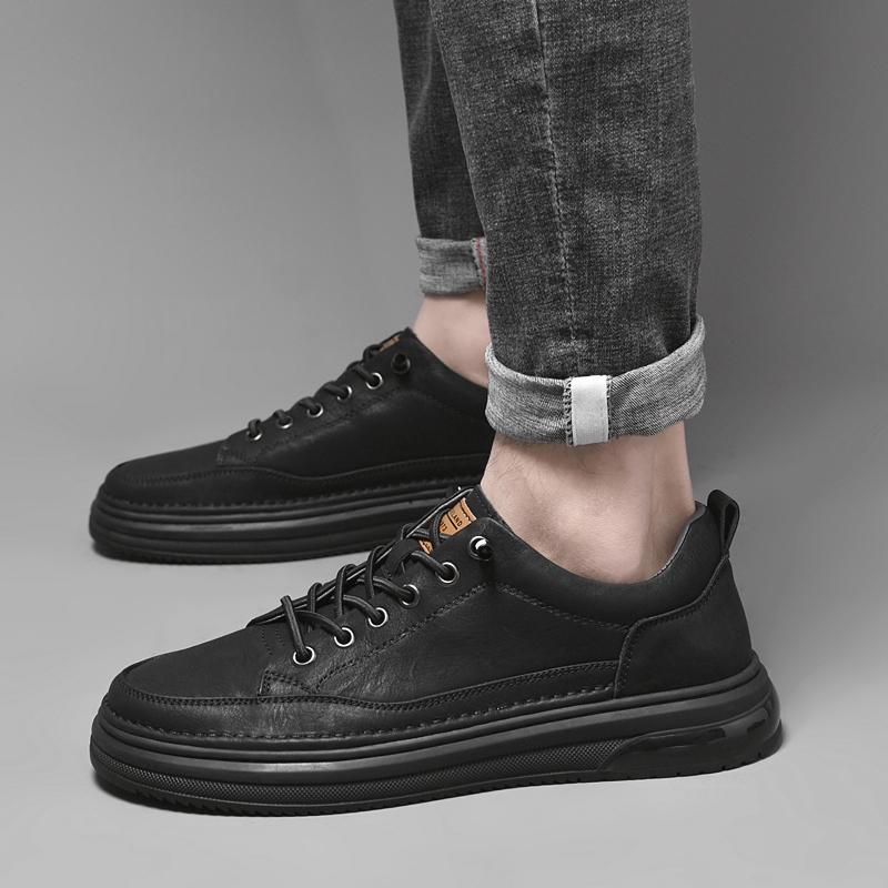 New Arrival Mens Shoes Casual Male Genuine Leather Sneakers Male Comfortable Walking Shoes Lace-up Men's Solid Outdoor Footwear