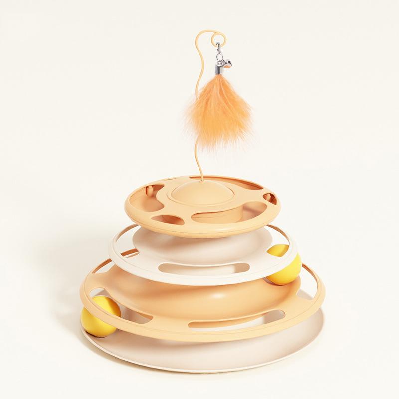 Cat Teaser Four Layer Track Plastic with Feathers Detachable Cat Toy Self Hi Turntable