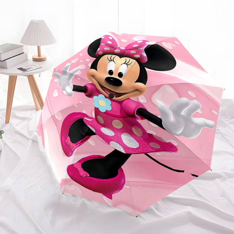 

1pc Minnie Mouse Pink Polka Dot Pattern Automatic 3-Fold Umbrella, 8 Iron Frames, High-Value Folding Umbrella, Suitable for Office, Travel a