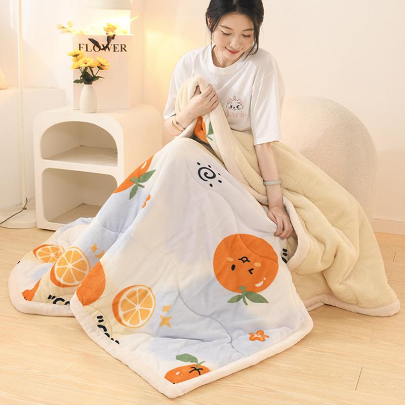 Thick Warm Milk Velvet Winter Blanket for Bed Large Faux Lambswool Weighted Blanket Cartoon Double Sided Plush Quilted Comforter