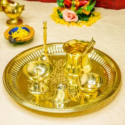 Reines Messing 10 Zoll Pooja Thali Set Puja Thali Set für Zuhause & Geschenke, Messing Aarti Thali für Pooja, Mandir, Hochzeit & Feste
