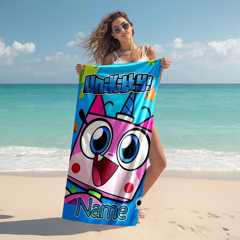 Personalized customized proof beach towel with UniKitty pattern - soft, absorbent,quick-drying,perfect swimming,camping&bathing