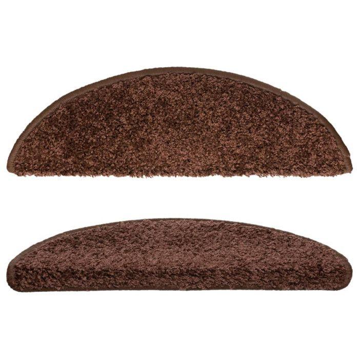 VidaXL Tapis d'escalier 15 pièces 56 x 17 x 3 cm Marron Demi-rond 133895