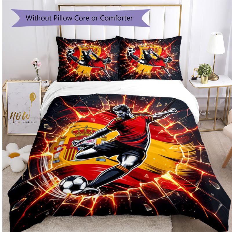 Spain Football Printed Bedding 3 Piece Set Cozy Breathable Bed Cover Set As Housewarming Holiday Gift