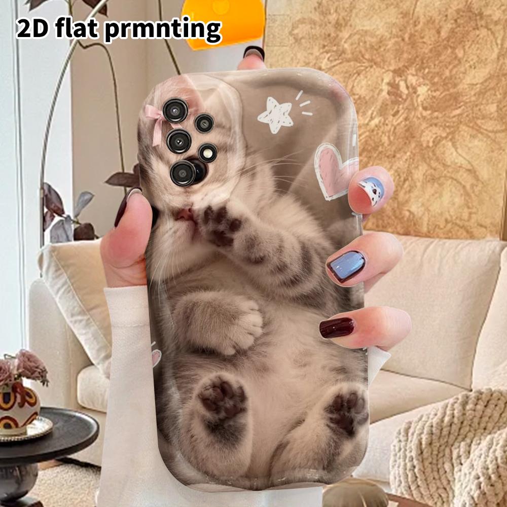 Phone Case: 2D Flat Samsung Galaxy A34 A35 M05 M06 S20 S22 S21 FE Plus 5G Protective Case, Couple Style, Little Gray Cat, Christmas and Halloween Gift