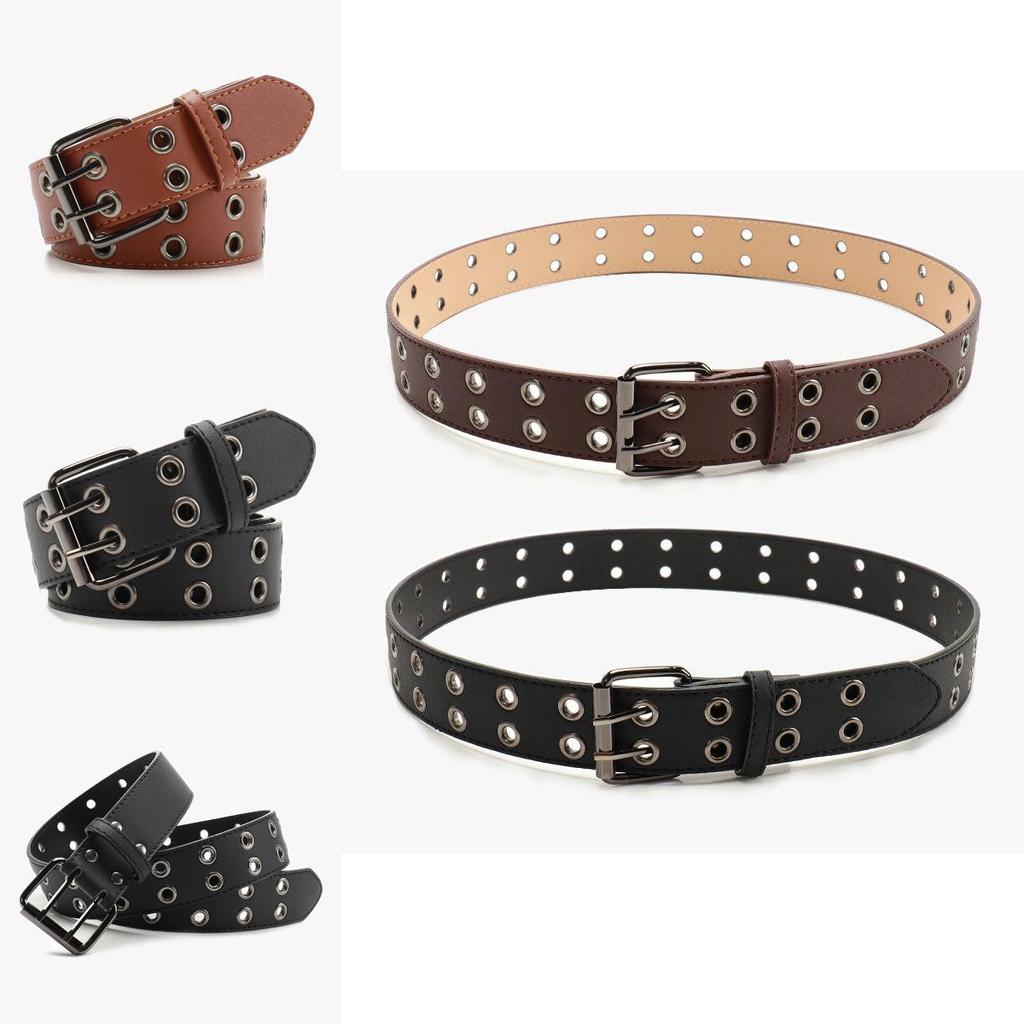 Street Style Punk Belt In Faux Leather With Double Row Hole For Men Women Casual And Party Looks