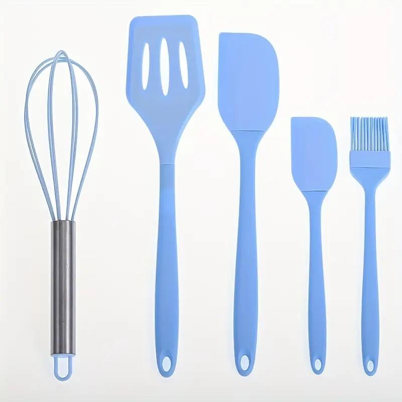 

Набор из 5 цветных силиконовых кухонных принадлежностей Большой скребок Маленький скребок Лопатка для смешивания Кисть для масла Длинная лопатка Цветные инструменты для выпечки