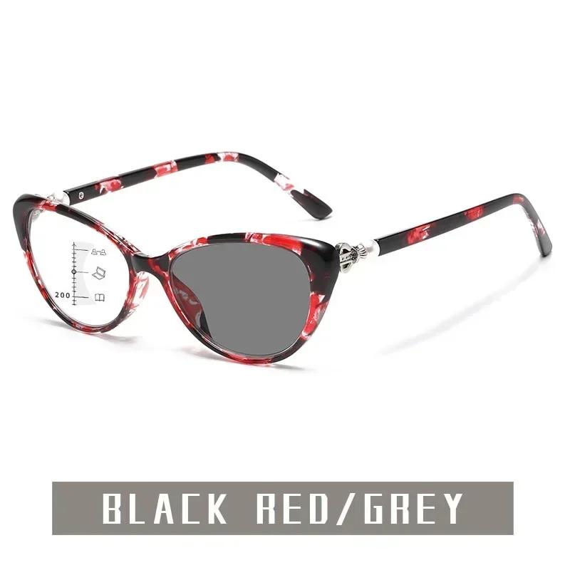 Stylish Cat-Eye Multifocal Blue Light Blocking Reading Glasses with Patterned Design Pochromic Presbyopia Glasses for Women