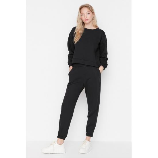 Set de trening tricotat din lână bej cu model obișnuit