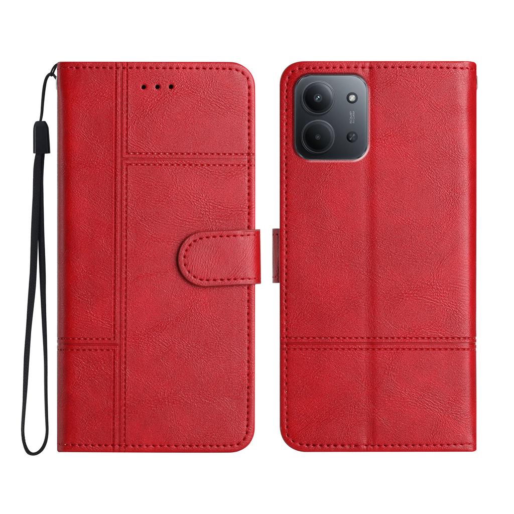 For Xiaomi Redmi 15C 4G (Global) (171mm) Wallet Case Line Imprinted Cowhide Texture PU Leather Phone Cover