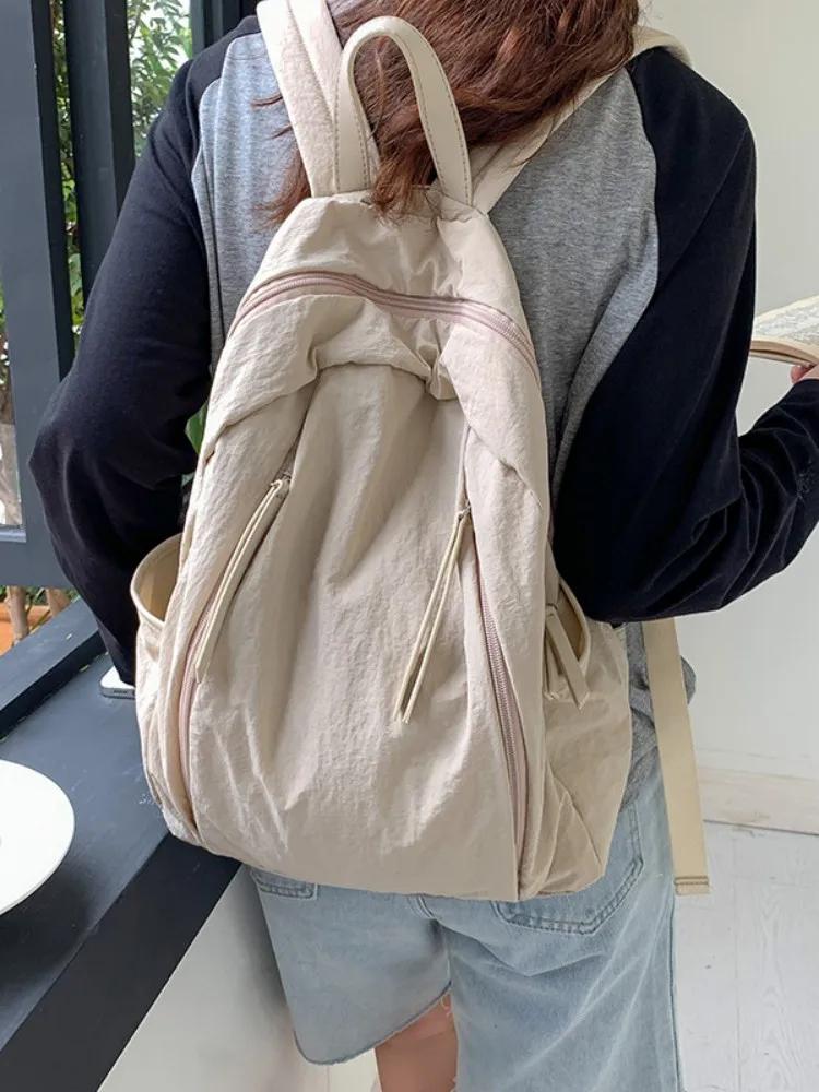 

Large Capacity Backpacks For Women Soft nyl Travel bagpack bags Student Packs Korean Style Casual Fashi Shoulder Bag Daypack абрикосовый
