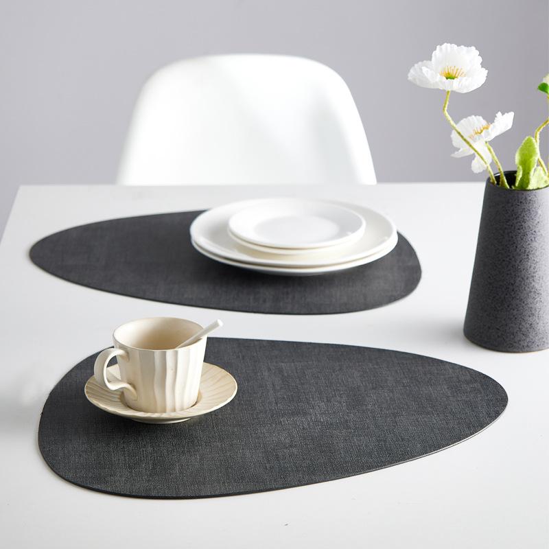 Cloth Pattern Double-sided Dual-purpose Oil Edge Leather Placemat, High-grade Waterproof and Oil-proof Dining Table Mat, Heat Insulation Mat,