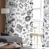 Graffiti Line Stick Tulle Curtains Living Room Kitchen Chiffon Curtain Bedroom Balcony Sheer Curtain Fashion Home Decor