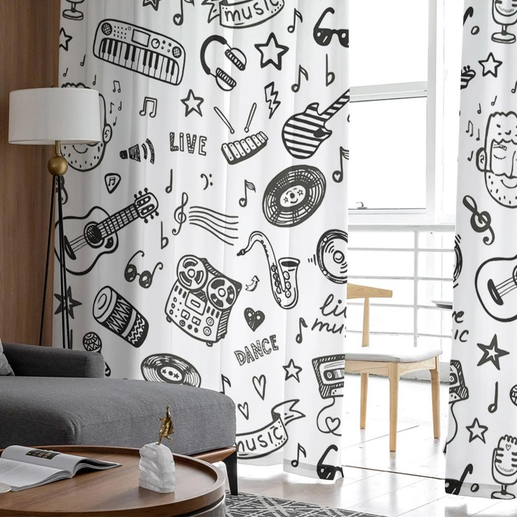 Graffiti Line Stick Tulle Curtains Living Room Kitchen Chiffon Curtain Bedroom Balcony Sheer Curtain Fashion Home Decor