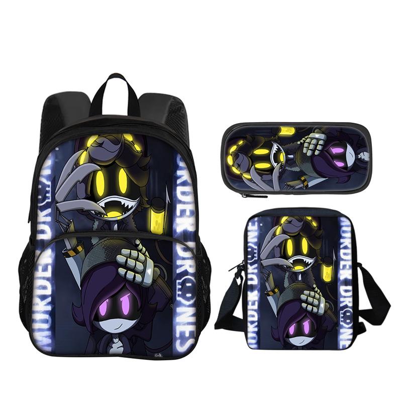 Murder Drones Round Front Bag Backpack Pen Bag Shoulder Bag 3Pcs Set Versatile  Boy or Girl School Birthday Best Gift