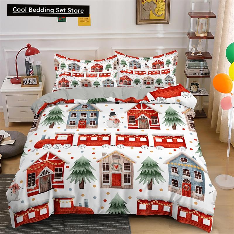 3D Merry Christmas King Queen Bedding Set Kids Cartoon Santa Snowman Deer Comforter Cover XMAS Duvet Cover Polyester Quilt Cover