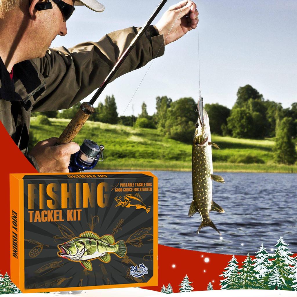 Fishing Lure Countdown Calendar Freshwater Realistic Tackles 24-Day Advent Countdown With Fishing Lures For Family Friends Teens