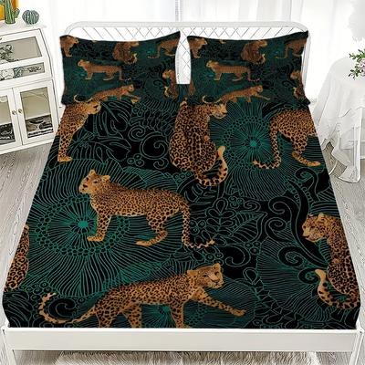 1 Stück Leopard Bettlaken Tier Cool Weich Digitaldruck Spannbettlaken Ohne Kissenbezug Halloween Deko Geschenk Für Kinder Schlafzimmer Deko