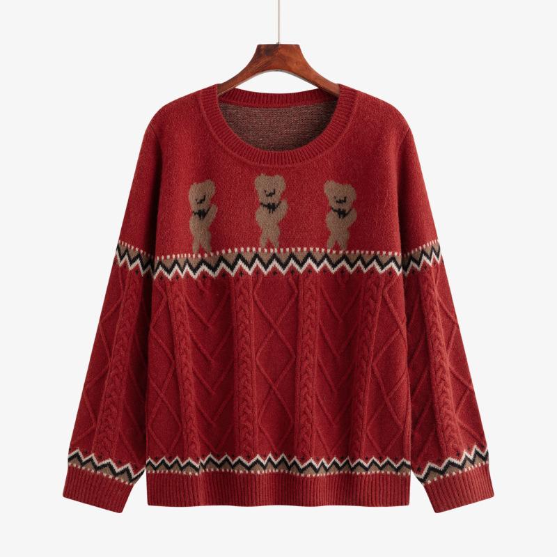 

Женский свитер большого размера с эффектом ленивой вязки XXXL красный