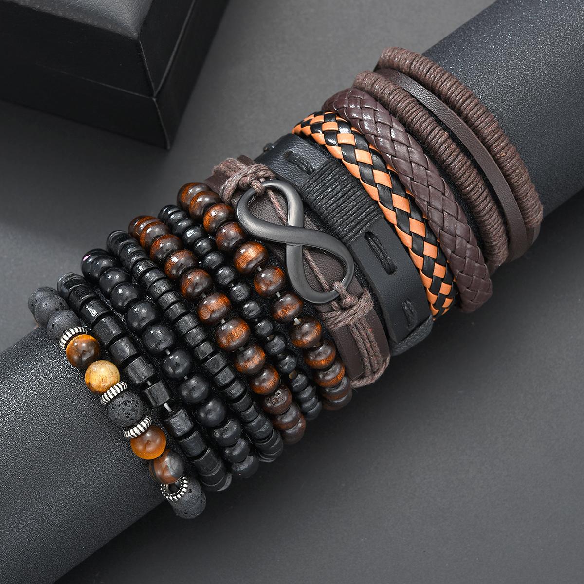 

12 Pcs/Set Vintage Braided Leather Bracelets For Men Fashion Handmade Black Brown Beaded Bracelets Male Charm Jewelry Gifts 2026