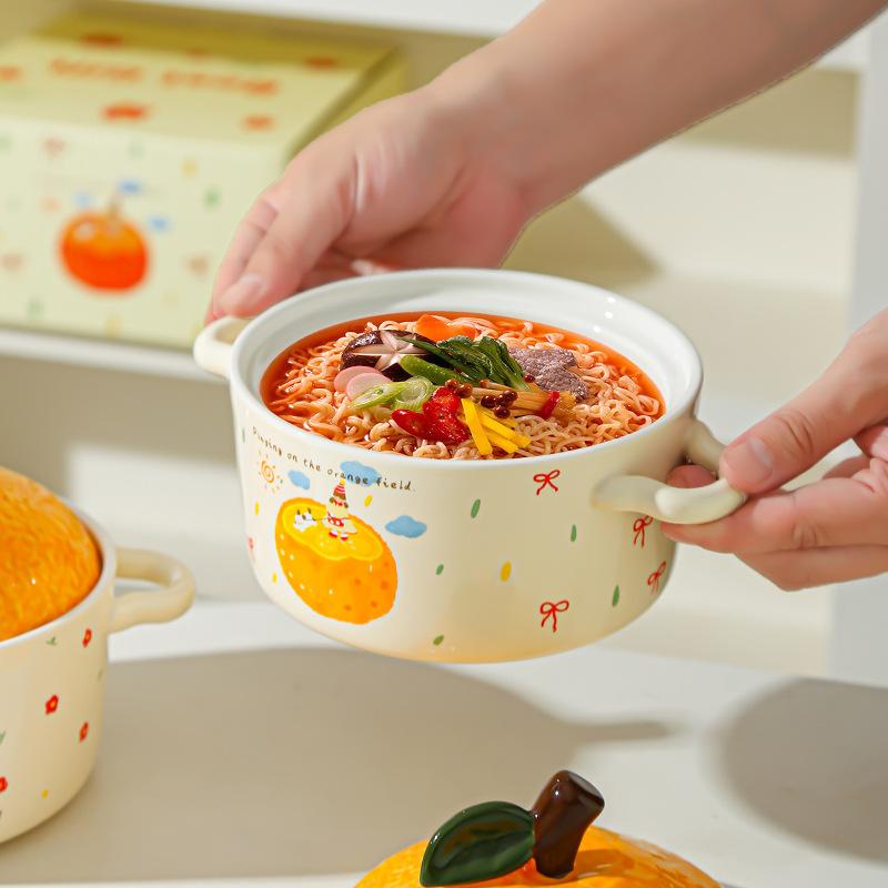 Instant-Nudel-Schüssel Große Kapazität Studentenwohnheim Student Keramik Binaurale Schüssel Große Nudel-Schüssel Persönlich Exquisit Instant-Nudel-Schüssel