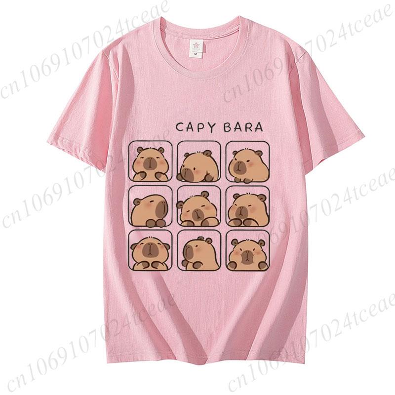 Cute Capybara Loves Bubble Tea Print Women Kids T-Shirt Summer Children's Short-sleeved Casual Pink Tops Adults Boys Girls Gifts