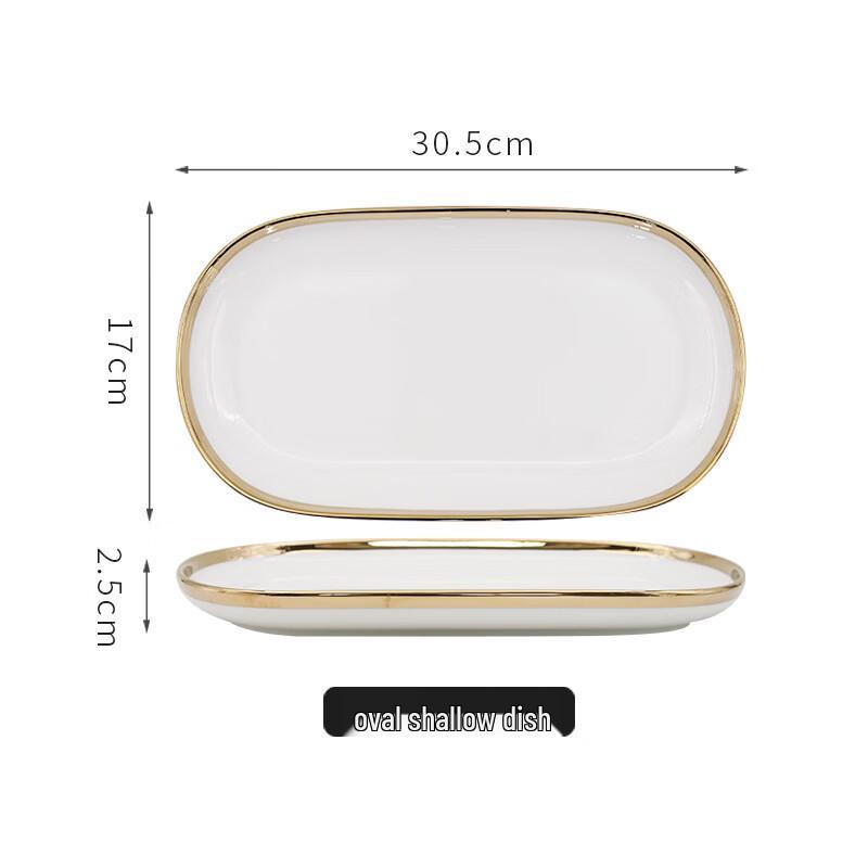 Nordic Gold Rim Ceramic Oval Serving Plate