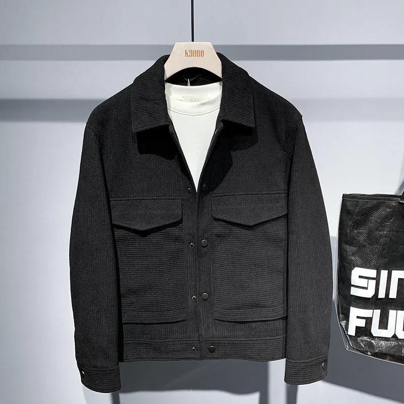 

Мужская свободная и простая куртка с лацканами, молодежный персонализированный повседневный топ больших размеров XS чёрный