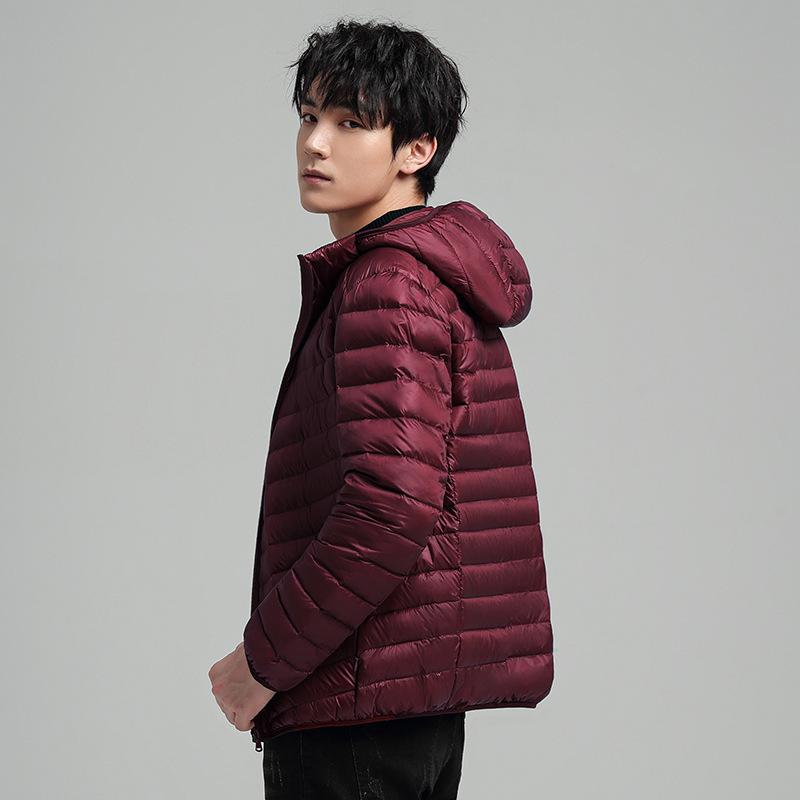 Men's Lightweight Short Down Jacket with Hood - White Duck Down for 2024 Autumn/Winter Season