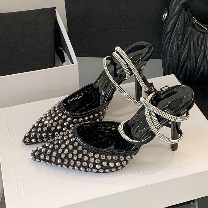 Fashion Luxury Rhinestones Fashion Ankle Buckle Pumps Women High Heels Shoes Female Pointed Toe Footwear Party Ladies Thin Heels Shoes