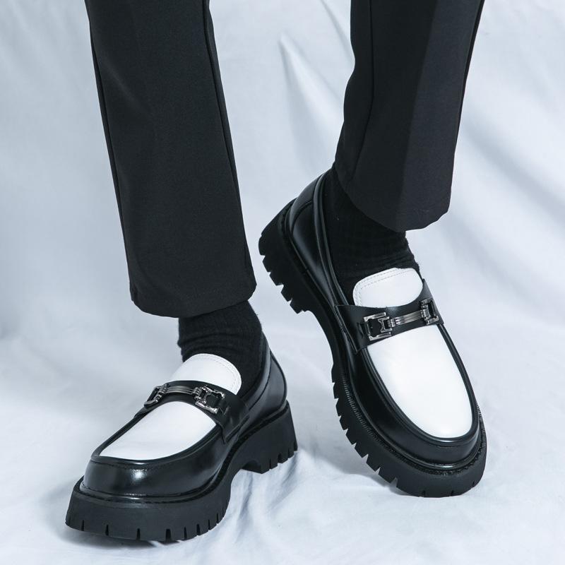 Fashion Luxury Men Thick Bottom Loafers Slip on Leather Shoes Black Casual Business Dress Shoes Mens Wedding Party Office Fashion Shoes