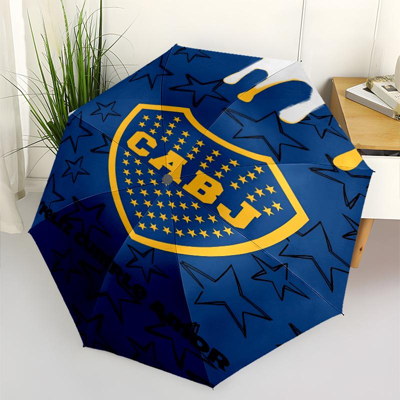 Club Atlético Boca Juniors Print Automatic Umbrella, 8 Rib Iron Frame, Plastic Handle, Suitable for Outdoor Travel &Daily , Ideal Gift