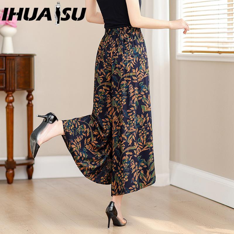 IHUASU 10 Color Summer Plus Size Wide Leg Pants Women Loose Bohemian Summer High Waist Trousers Female Pants XL-4XL