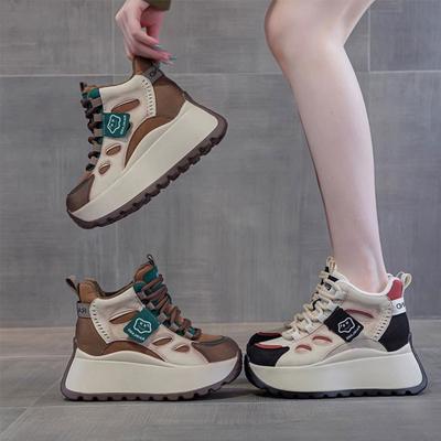 Zapatillas deportivas casual de caña alta para mujer, novedad de otoño e invierno, suela gruesa, que aumentan la altura, con pequeños detalles de color, de terciopelo, engrosadas, estilo "dad shoes"