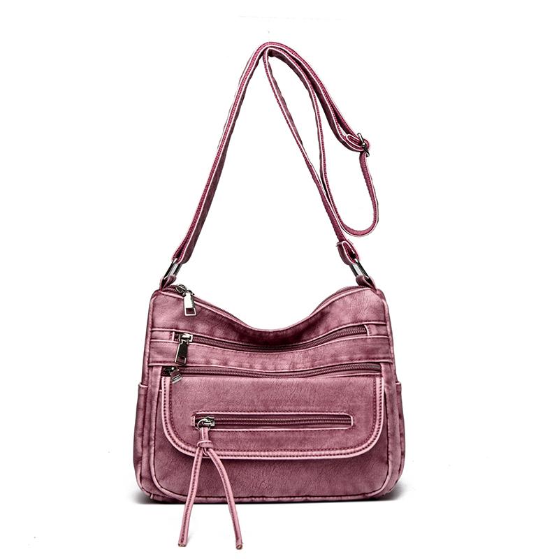 Large Capacity Shoulder Bag Women's Multi-Layer Lightweight Soft Leather Crossbody Bag