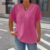 Large-size New Summer Casual Women's Short-sleeved Top with V-neck Design