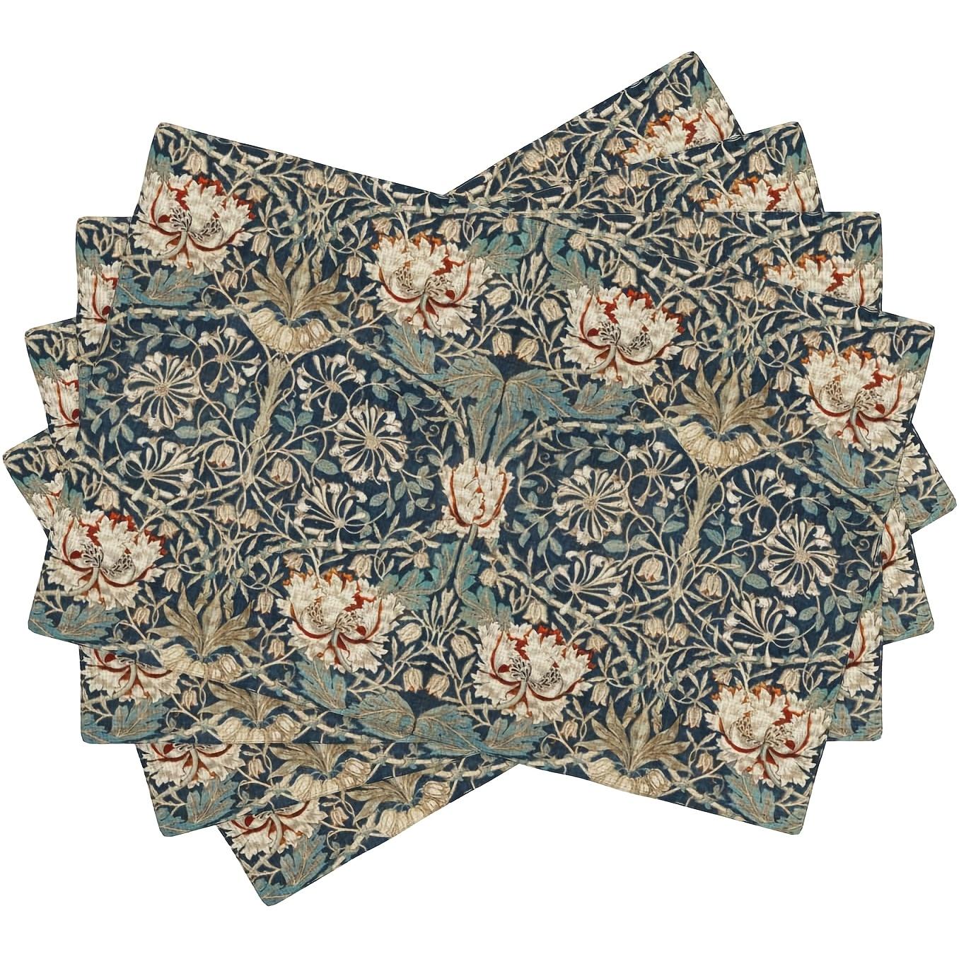 4/6 шт. Ретро Цветочные Салфетки под Тарелки, Винтажные Рустикальные Французские Художественные Цветочные Салфетки с Рябчиком, Декор для Столешницы Обеденного Стола на Кухне 30x45cm-4PC