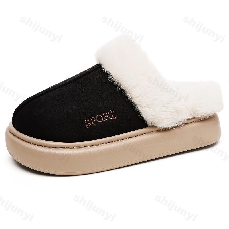 Fashion Women's Cotton Slippers Men Winter Couple Non-Slip Warm Indoor Home Slippers Plush Fluffy 2025 Winter Comfortable Floor Slippers
