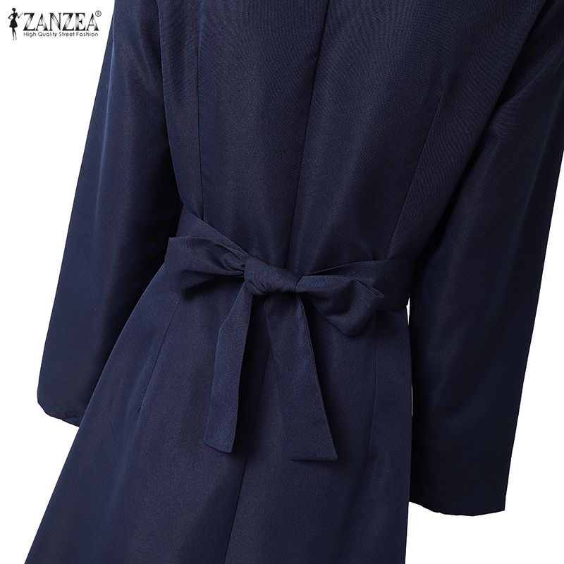 ZANZEA Women Casual Stand Collar Elegant Long Sleeve Dress