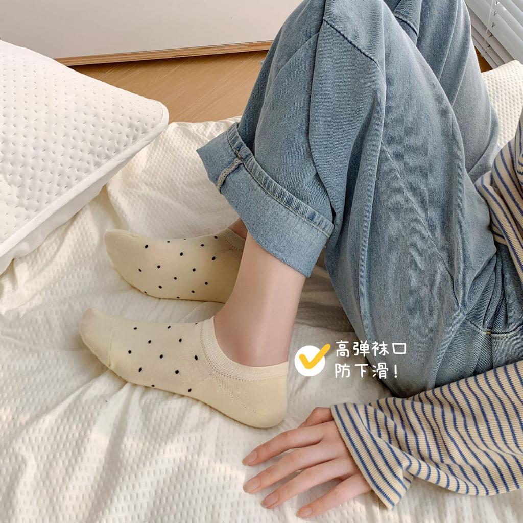 Ji Shallow Mouth Boat Socks Solid Color Polka Dots Do Not Fall Off, And Invisible Short Socks Polka Dot Boat Socks Women