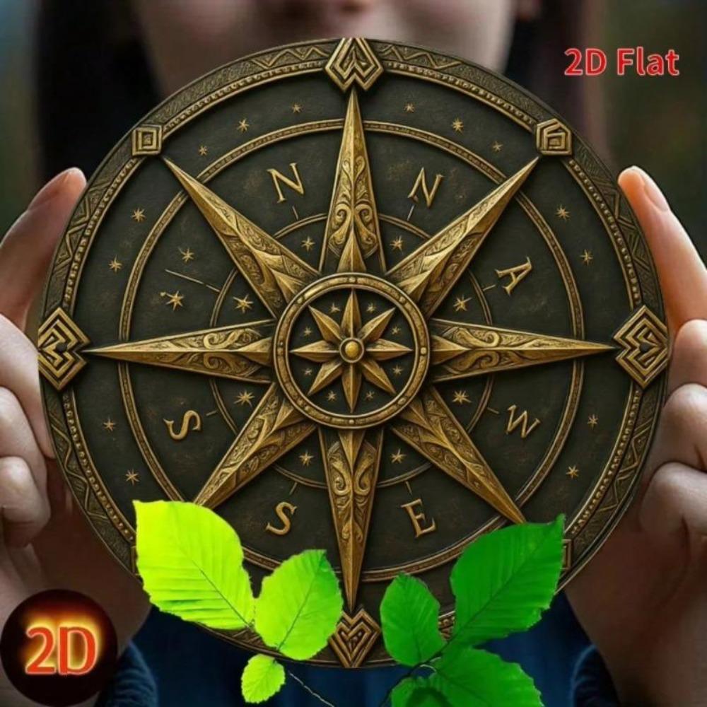Vintage Metal Wall Art Compass Decor Round Iron Design Roman Numerals Star