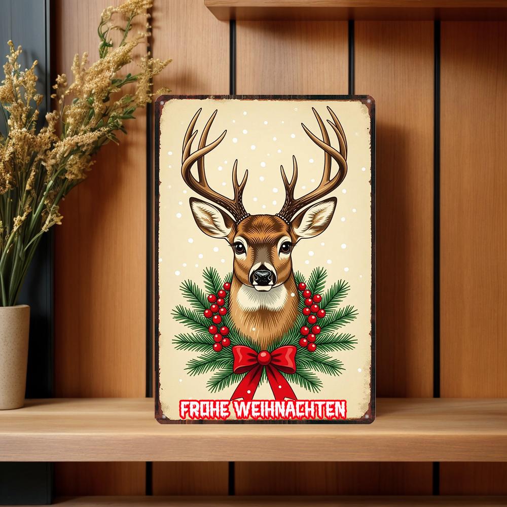YZFQFrohe Weihnachten Metal Tin Sign Merry Christmas in German Poster Wall for Bar Home Party Holiday Decor 12X8inch ZW-71