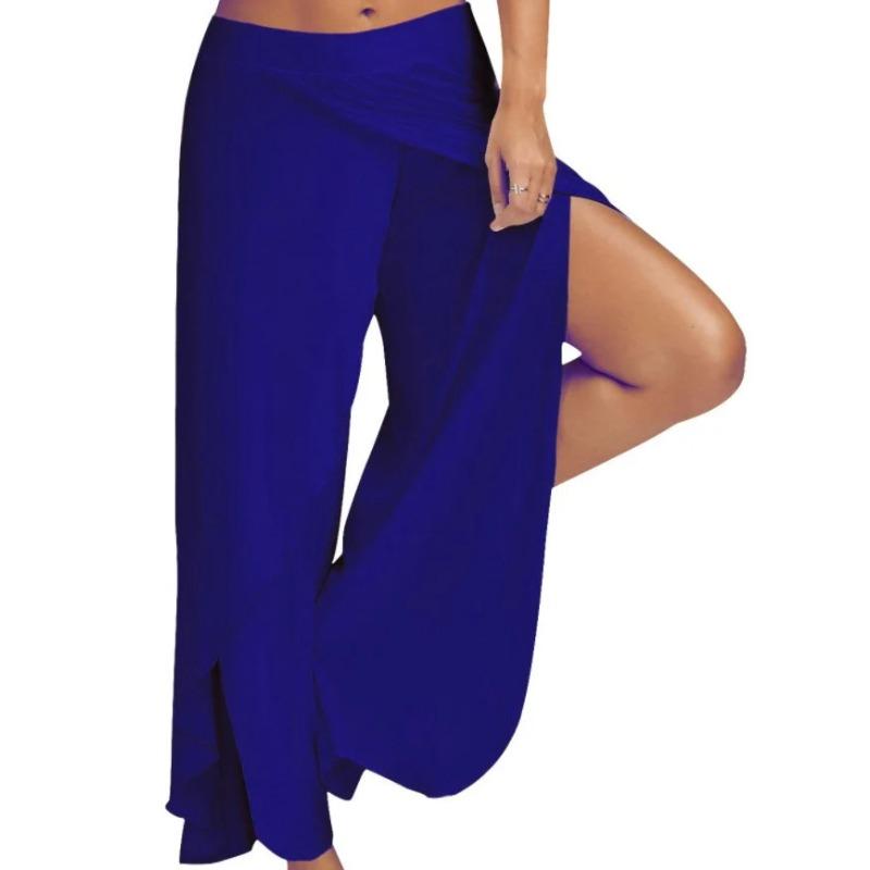 Women Plus Size Wide Leg Pants Loose Fitness Dance Yoga Split Trousers Female Elastic Wasit Casual Workout Solid Summer Clothing