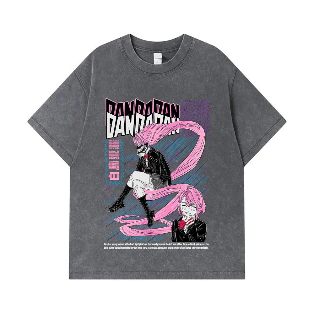 275 GSM Washed T-shirts 100% Cotton Dandadan V2 Aira Print Unisex Heavy Cotton T Shirt