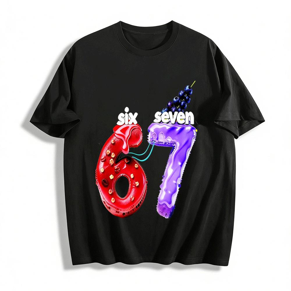 Funny Number 67 Dessert Print Casual Top Pure cotton T-shirt XXS