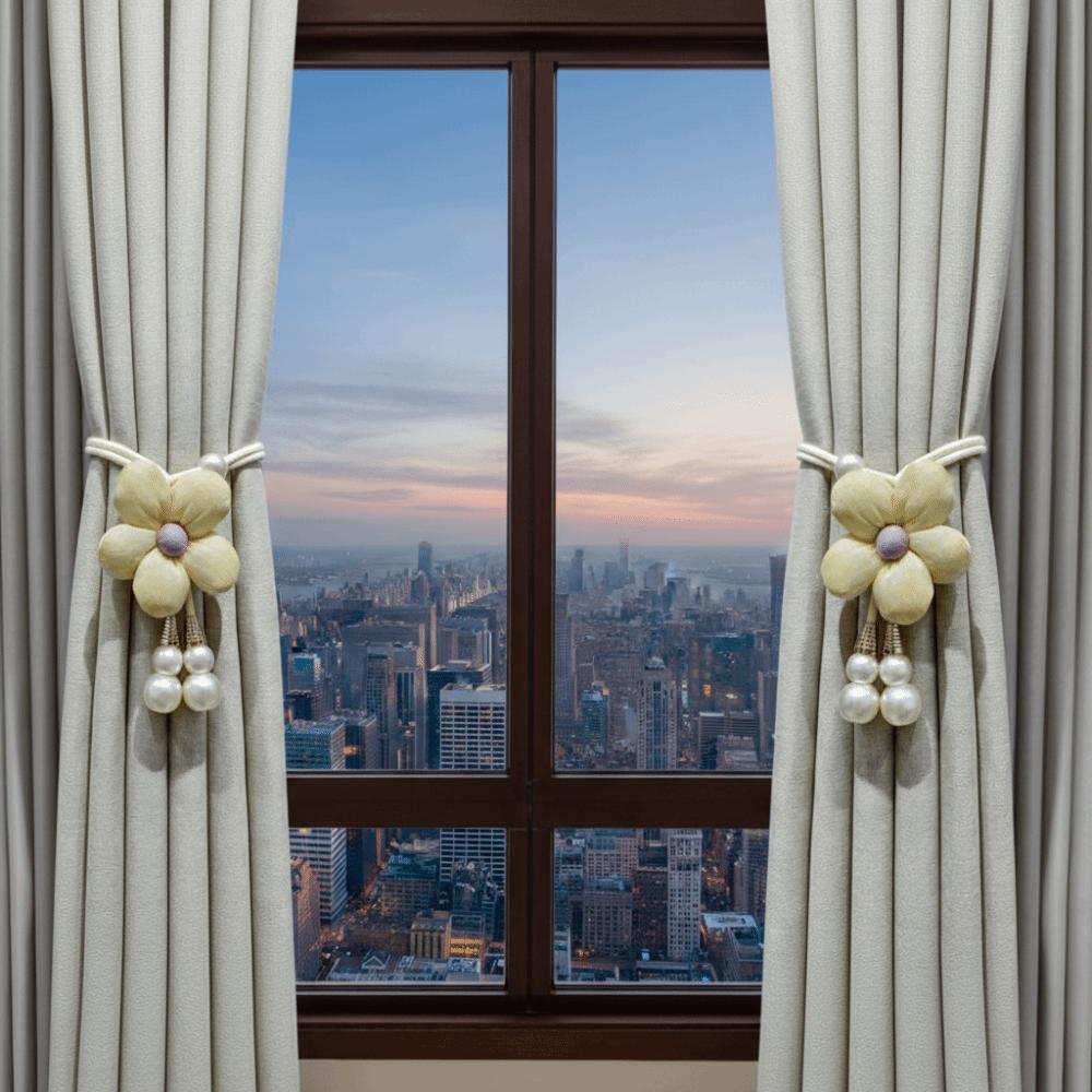 Adjustable Pearl Curtain Holdbacks Fabric Flowers Curtain Buckle Curtains Tie Rope  Living Room
