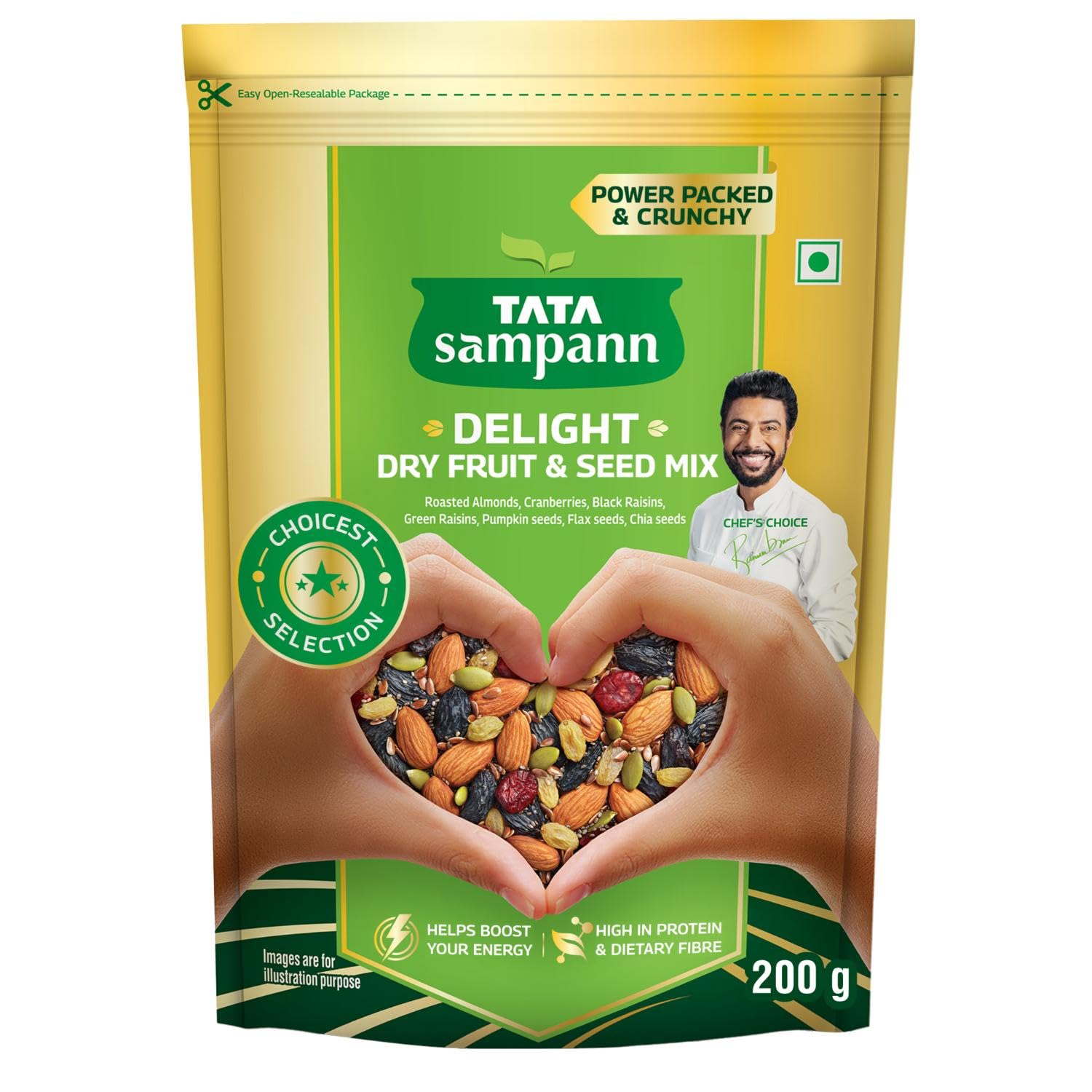

Tata Sampann Delight Dry Fruit And Seed Mix 200g | Protein Rich Crunchy Snack With Almonds Raisins Cranberries And Seeds | Energy Boosting Trail Mix