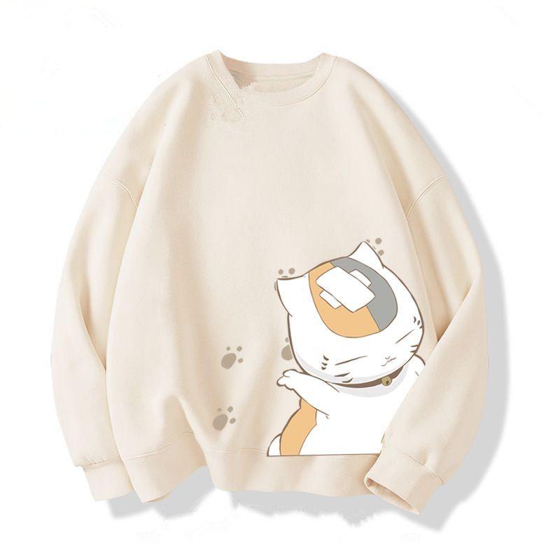 Trendy Brand Collaboration Cat Teacher Summer Friends Account Round Neck Sweatshirt Unisex Ins Autumn and Winter Couple Loose Top